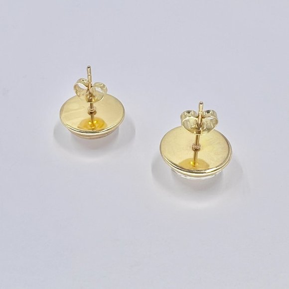 New / Handcrafted - Gold, Cream & Orange Shiny Gold Tone 12mm Stud Earrings - Picture 6 of 7